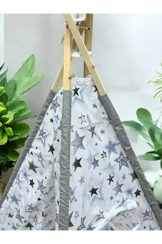 Native American Play Tent Blue Gray Starry-bluegraystarry - 3