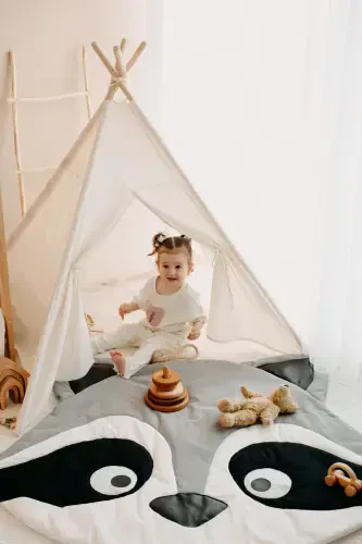 Native American Play Tent Play Mat (PLAY HOUSE PLAY MAT) Raccoon-BLACK - DERY BABY (1)