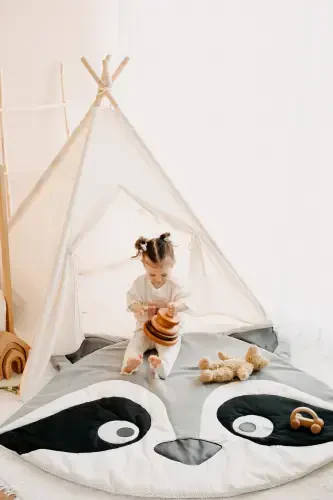 Native American Play Tent Play Mat (PLAY HOUSE PLAY MAT) Raccoon-BLACK - 4