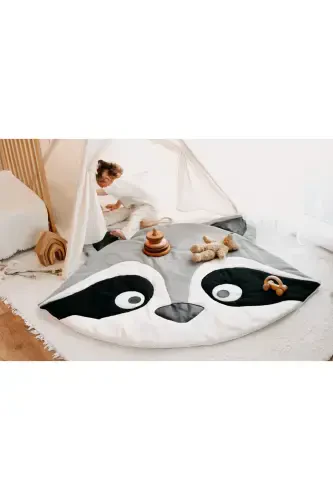 Native American Play Tent Play Mat (PLAY HOUSE PLAY MAT) Raccoon-BLACK - 5