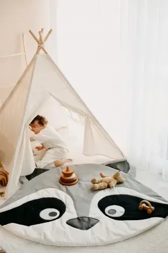 Native American Play Tent Play Mat (PLAY HOUSE PLAY MAT) Raccoon-BLACK - 6