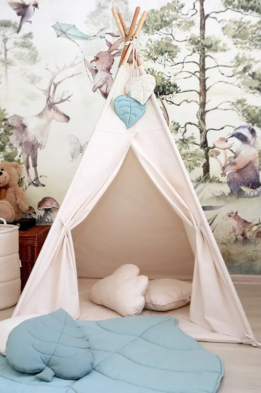 Native American Style Children's Play Tent with Cushion - Beige - 1