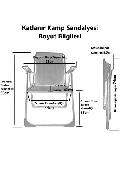 Natura 2 Adet Katlanır Kamp Piknik Sandalyesi Dikdörtgen Bardaklıklı Siyah - 7