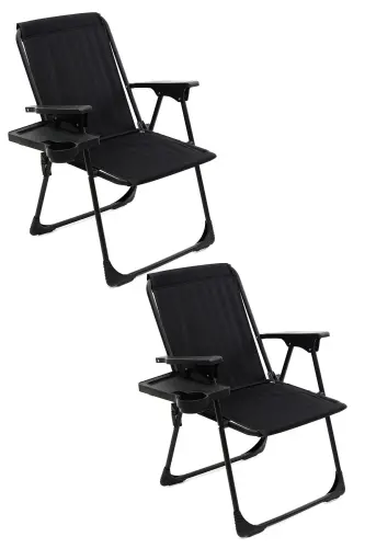 Natura 2 Pack Folding Camping Picnic Chair with Rectangular Cup Holder Black - 3