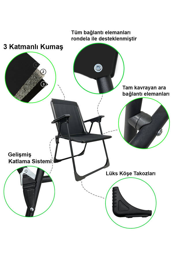 Natura 2 Pack Folding Camping Picnic Chair with Rectangular Cup Holder Black - 11