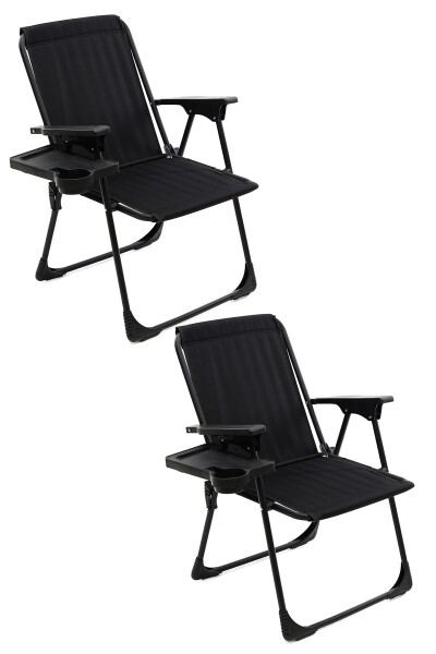 Natura 2 Pack Folding Camping Picnic Chair with Rectangular Cup Holder Black - 1