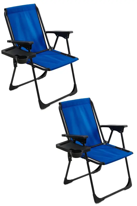Natura 2 Pcs Camping Chair Foldable Picnic Chair Rectangular with Cup Holder Blue-Blue - MONIEV