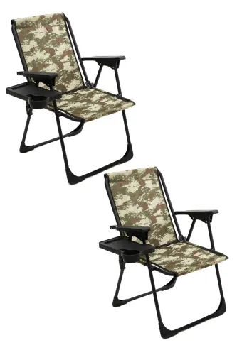 Natura 2 Pcs Camping Chair Foldable Picnic Chair Rectangular with Cup Holder Camouflage-Camouflage - MONIEV (1)