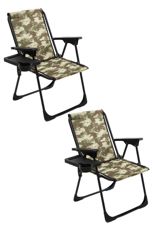 Natura 2 Pcs Camping Chair Foldable Picnic Chair Rectangular with Cup Holder Camouflage-Camouflage - 2