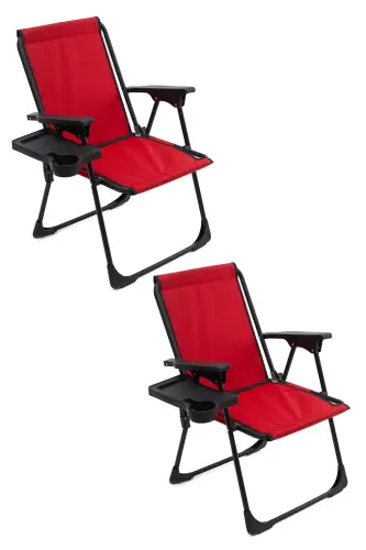 Natura 2 Pcs Camping Chair Foldable Picnic Chair Rectangular with Cupholders Red-Red 