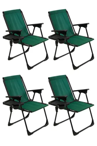 Natura 4 Camping Chairs Foldable Picnic Chair Rectangular with Cup Holder Green-Green - 9
