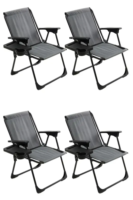 Natura 4 Camping Chairs Foldable Picnic Chair Rectangular with Cup Holder Grey-Grey - MONIEV