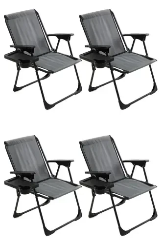 Natura 4 Camping Chairs Foldable Picnic Chair Rectangular with Cup Holder Grey-Grey - 1