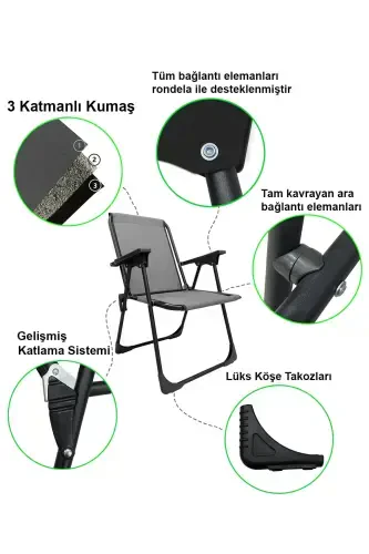 Natura 4 Camping Chairs Foldable Picnic Chair Rectangular with Cup Holder Grey-Grey - MONIEV (1)