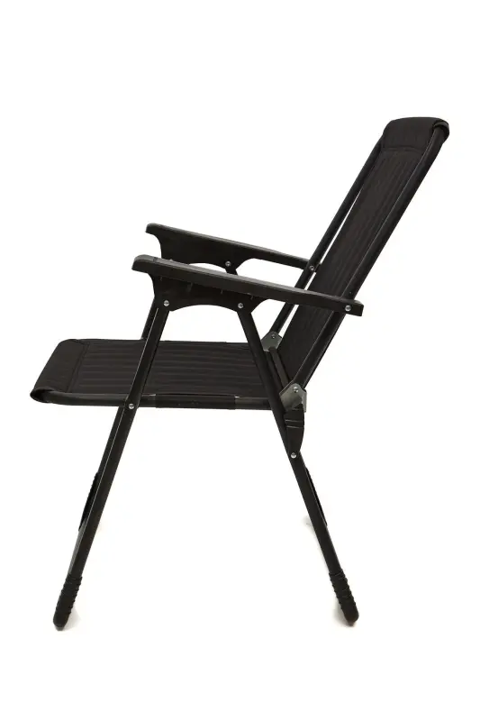 Natura 4 Camping Chairs Foldable Picnic Chair Rectangular with Cup Holders Black-Black - 4