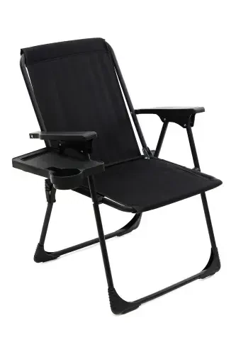 Natura Camping Chair Foldable Picnic Chair Rectangular with Cup Holder Black-Black - 1