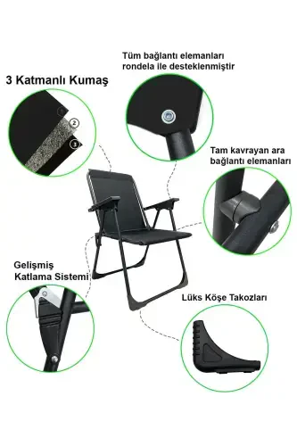 Natura Camping Chair Foldable Picnic Chair Rectangular with Cup Holder Black-Black - MONIEV (1)
