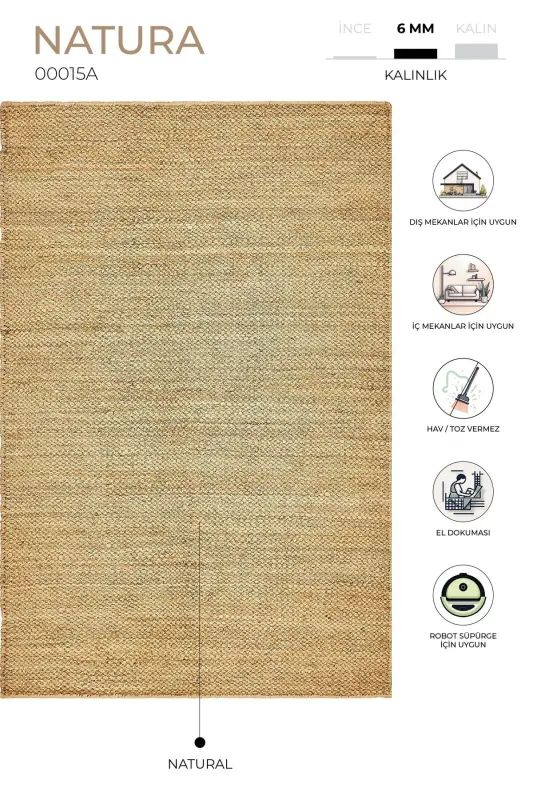 Natura Jute gilam, tabiiy, 00015a - 7
