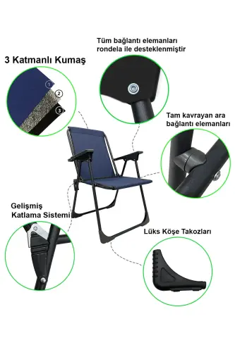 Natura Kamp Sandalyesi Katlanır Piknik Sandalye Dikdörtgen Bardaklıklı Lacivert-Lacivert - 2