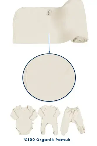 Natural 12 Parça %100 Pamuk Hastane Çıkışı Seti Organik Pamuk Unisex-Naturel - 6