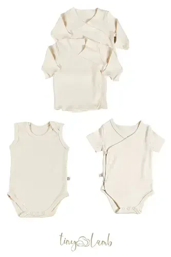 Natural 12 Parça %100 Pamuk Hastane Çıkışı Seti Organik Pamuk Unisex-Naturel - 8