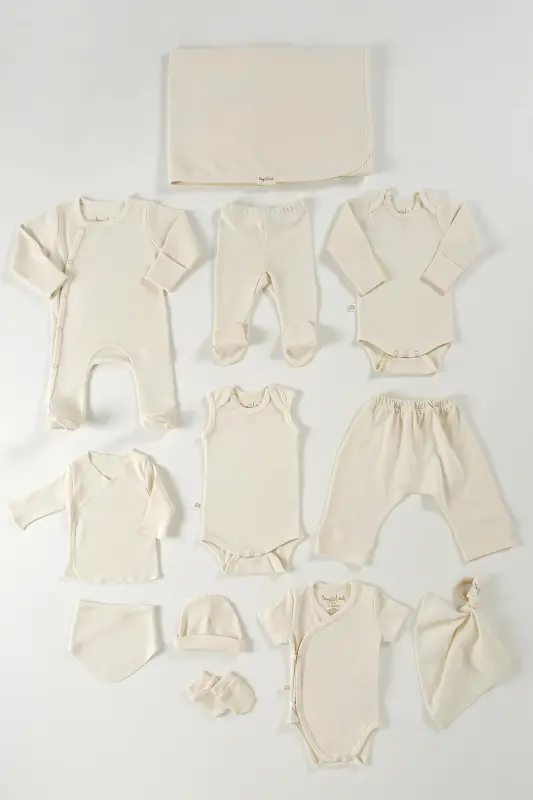 Natural 12 Parça %100 Paxta Kasalxonadan Chiqish Seti Organik Paxta Uniseks-Natural - TINYLAMB