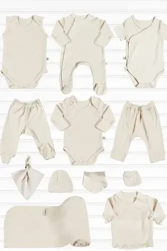 Natural 12 Pieces 100% Cotton Hospital Outing Set Organic Cotton Unisex-Natural - 1