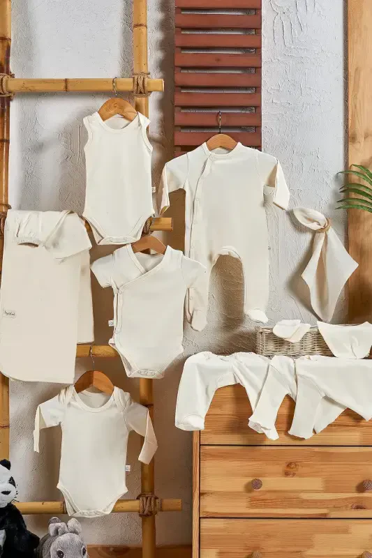 Natural 12 Pieces 100% Cotton Hospital Outing Set Organic Cotton Unisex-Natural - 5