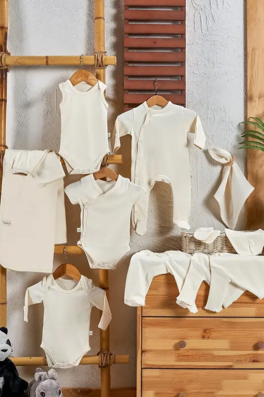 Natural 12 Pieces 100% Cotton Hospital Outing Set Organic Cotton Unisex-Natural - 2