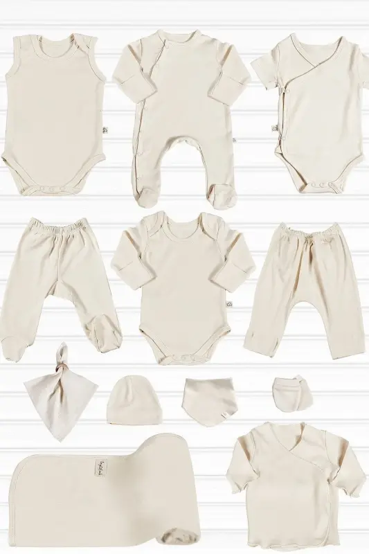 Natural 12 Pieces 100% Cotton Hospital Outing Set Organic Cotton Unisex-Natural - 3