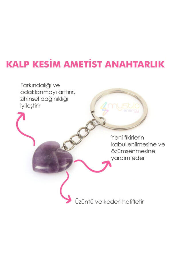 Natural Amethyst Stone Heart Cut Keychain | | Gift Stone - 1