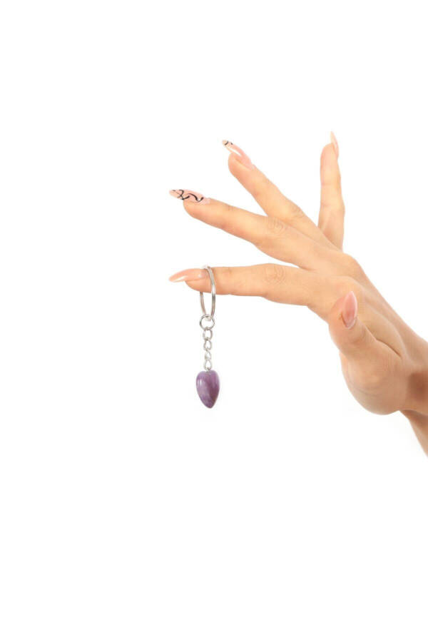 Natural Amethyst Stone Heart Cut Keychain | | Gift Stone - 2