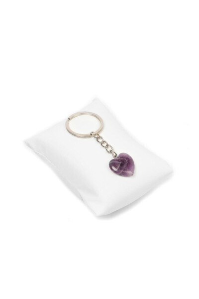 Natural Amethyst Stone Heart Cut Keychain | | Gift Stone - 3