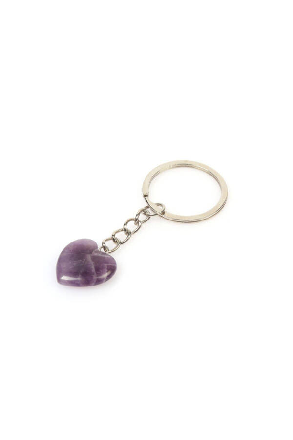 Natural Amethyst Stone Heart Cut Keychain | | Gift Stone - 4