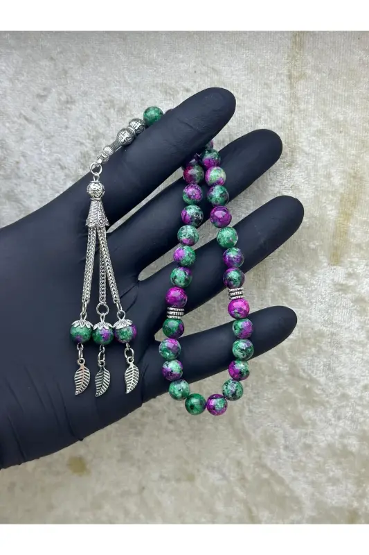 Natural Anyolite Stone Rosary 33 beads - Special Pinecone-GREEN - 2