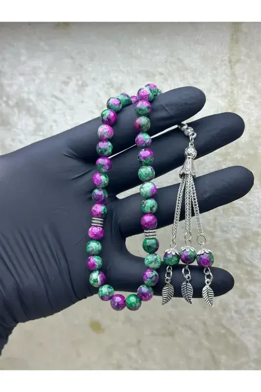 Natural Anyolite Stone Rosary 33 beads - Special Pinecone-GREEN - 1