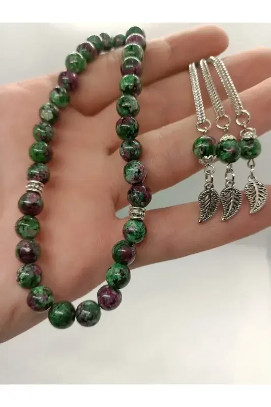 Natural Anyolite Stone Rosary 33 beads - Special Pinecone-GREEN - 3