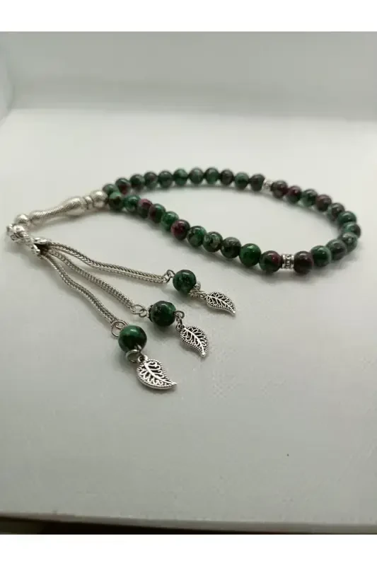 Natural Anyolite Stone Rosary 33 beads - Special Pinecone-GREEN - 4