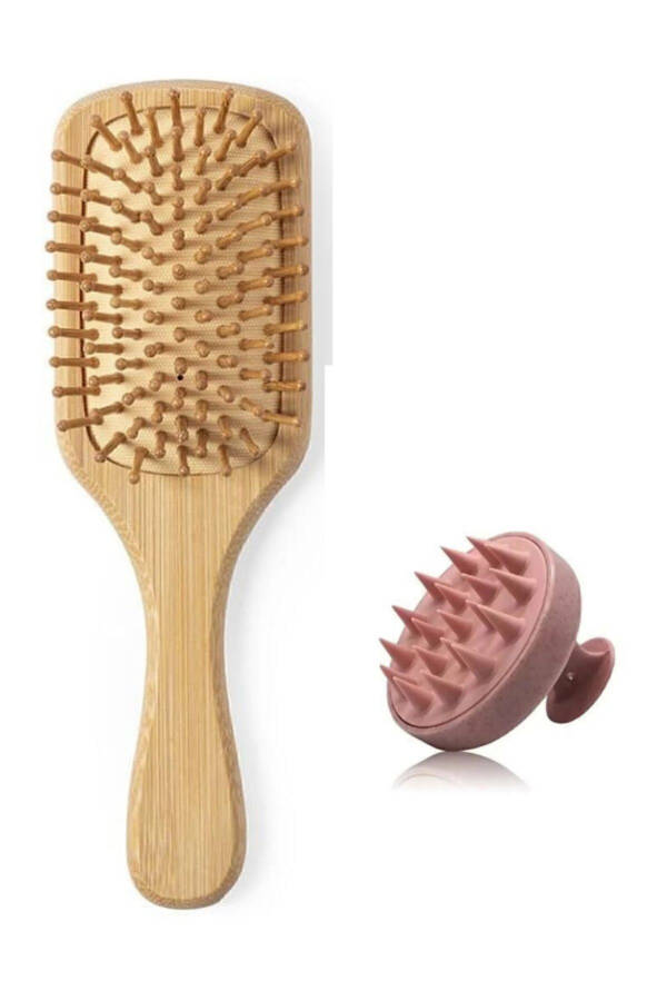 Natural Bamboo Bristle Hair Brush and Silicone Hair Massage Comb - 1