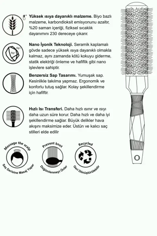 Natural Ceramic Thermal Crimped Hairdryer Brush 44mm - 2