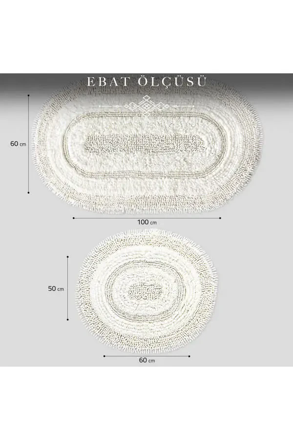 Natural Cotton Spaghetti Oval Cream 2-Piece Bath Mat Set Bathroom Rug Toilet Set - 7