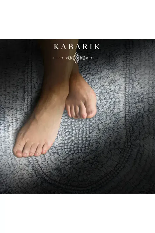 Natural Cotton Spaghetti Oval Gray 2-Piece Bath Mat Set Bath Rug Toilet Set-Gray - 3