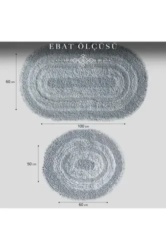 Natural Cotton Spaghetti Oval Gray 2-Piece Bath Mat Set Bath Rug Toilet Set-Gray - 7