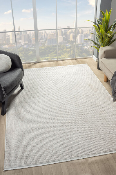 Natural Curly Soft Textured White Beige Scandinavian Woven Rug - 2