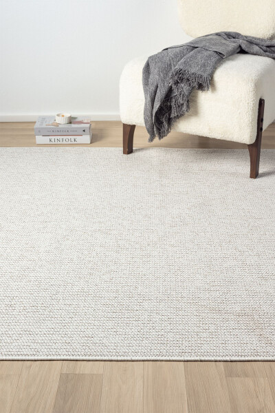 Natural Curly Soft Textured White Beige Scandinavian Woven Rug - 6