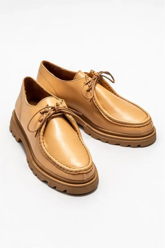 Natural Leather Women's Daily Shoes-Natural - 2