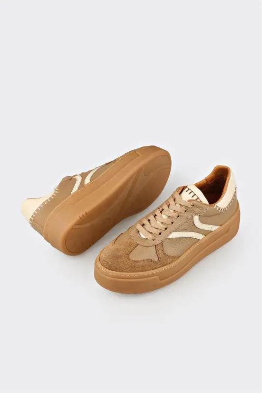 Natural Leather Women's Sneakers - Natural - 3