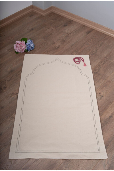 Natural linen, soft filled, plain prayer rug. - 8