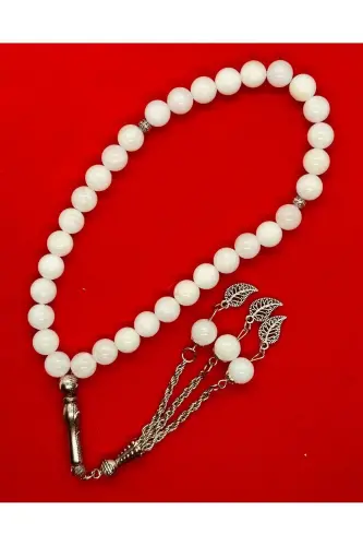 Natural Mother of Pearl Stone 8mm Round Bead 33 Prayer Beads for Men-WHITE 