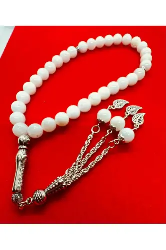 Natural Mother of Pearl Stone 8mm Round Bead 33 Prayer Beads for Men-WHITE - GRS OYUNCAK (1)
